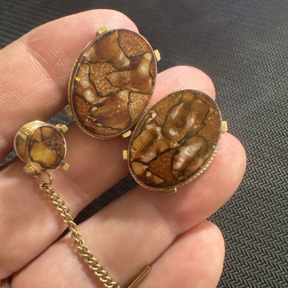 Vtg Dante Gold Tone Oval Confetti Lucite Cufflinks Mens Jewelry